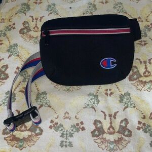 Champion Black Waist Bag with Red and Blue Strap